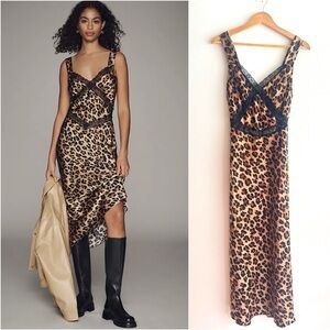Bardot Leopard Emory satin & lace Slip Dress, NWT sz 2 USA animal print satin